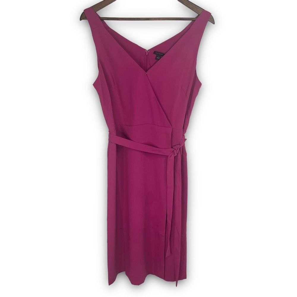 Ann Taylor Magenta Tie Waist Sleeveless Faux wrap‎ Sheath Dress Size 6 NWT
